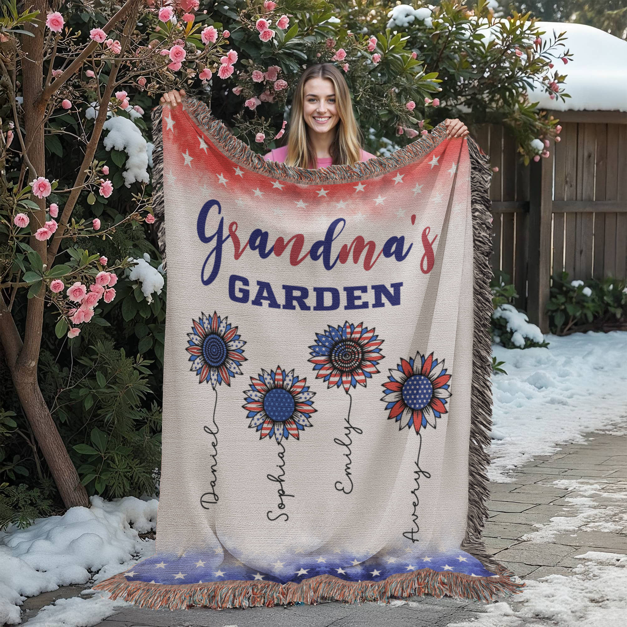 Personalized Heirloom Artwork Woven Blanket Grandma's Garden-Express Your Love Gifts