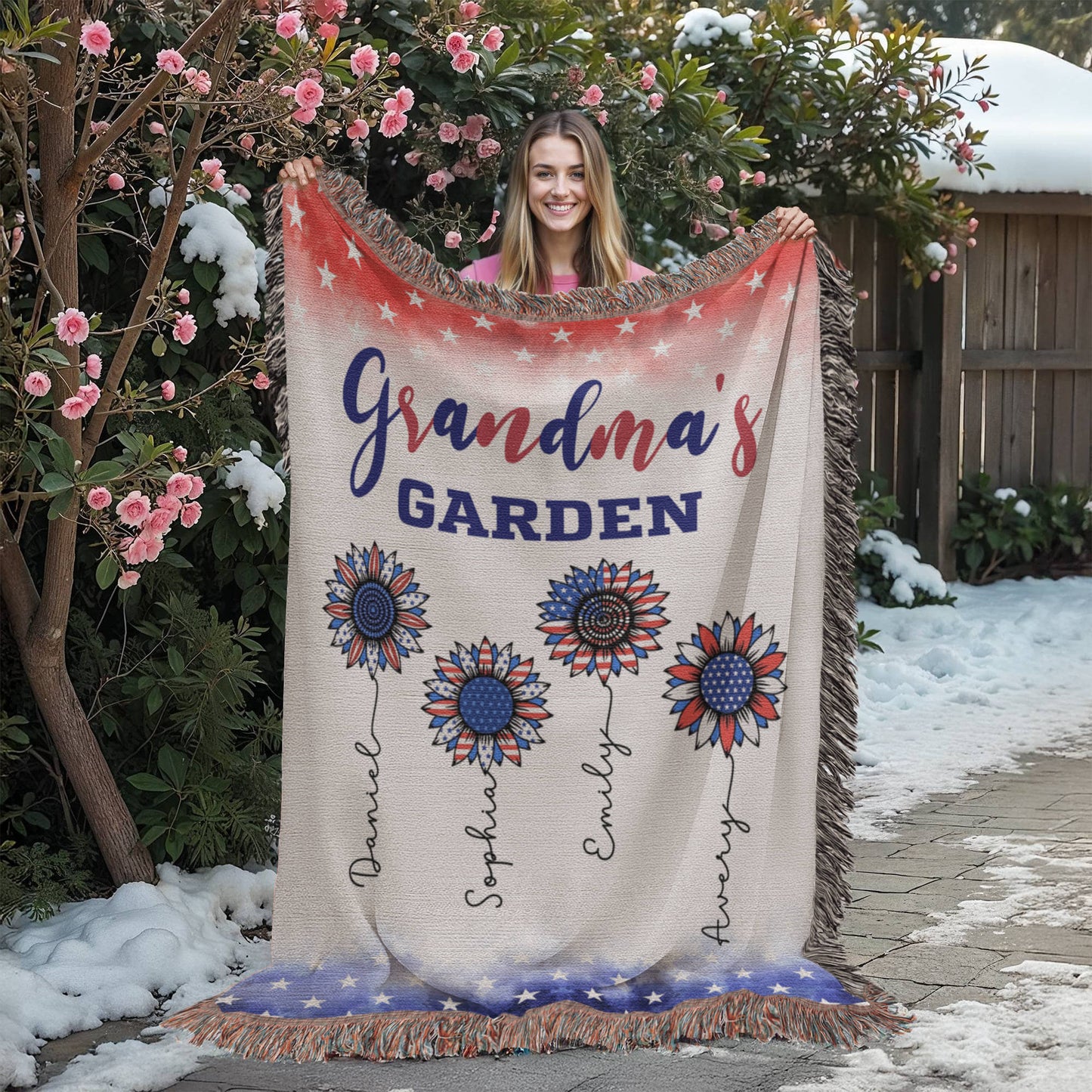 Personalized Heirloom Artwork Woven Blanket Grandma's Garden-Express Your Love Gifts