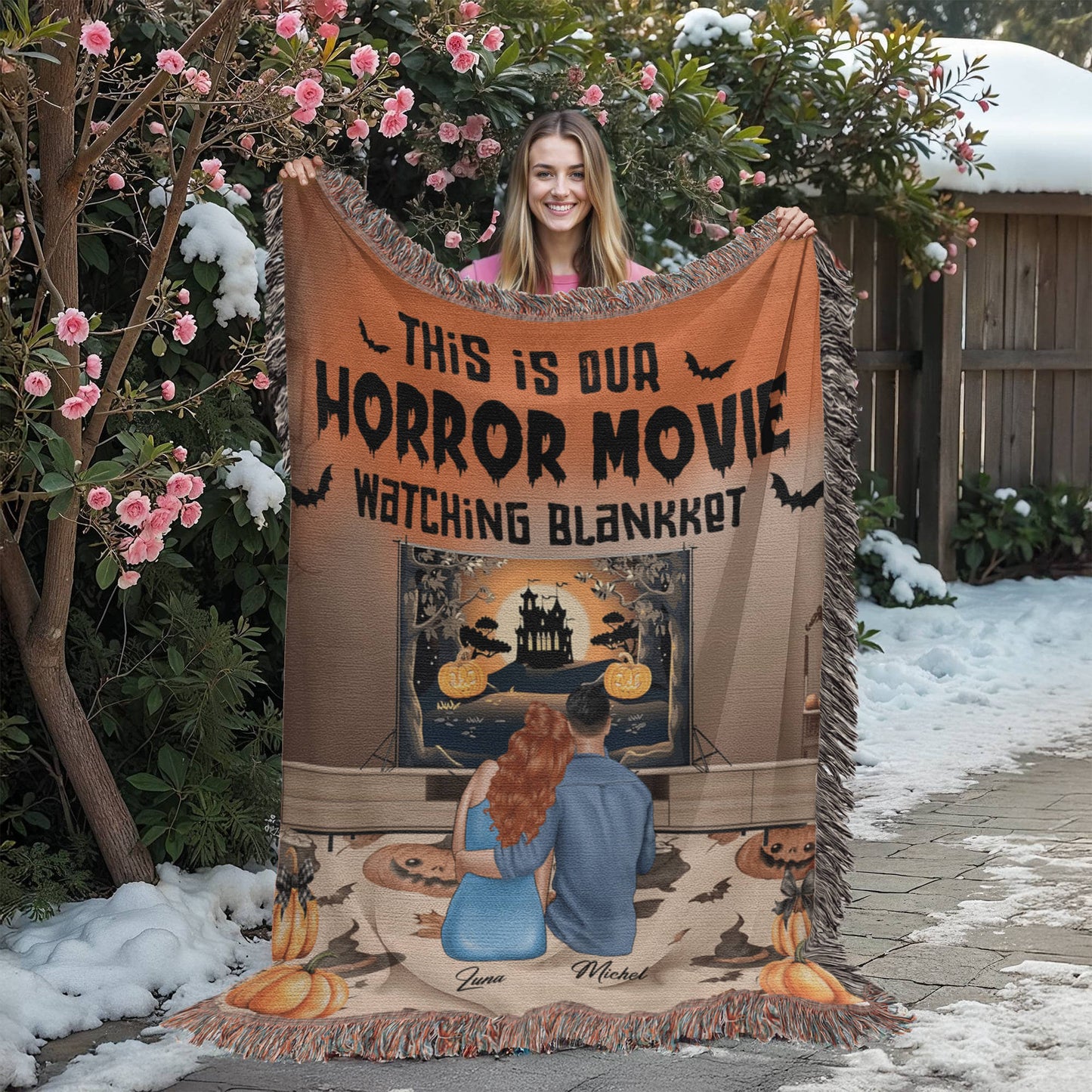 Personalized Heirloom Artwork Woven Blanket Horror Movie-Express Your Love Gifts