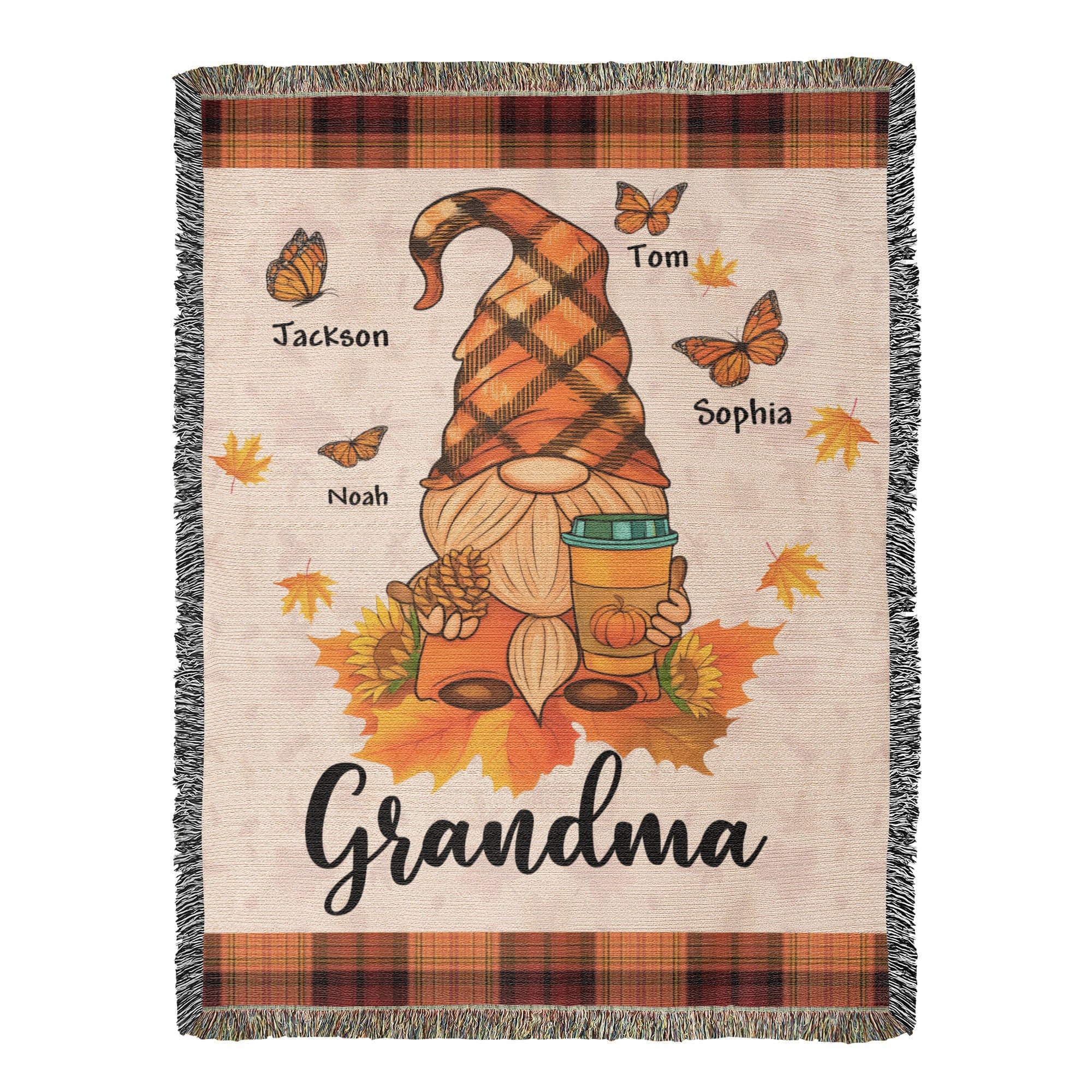 Personalized Heirloom Artwork Woven Blanket Gnome Grandma-Express Your Love Gifts