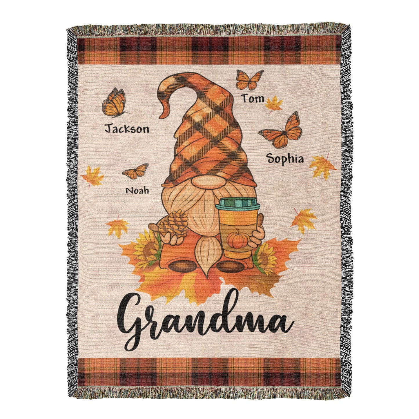 Personalized Heirloom Artwork Woven Blanket Gnome Grandma-Express Your Love Gifts