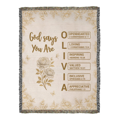 Personalized Heirloom Artwork Woven Blanket God Says You Are-Express Your Love Gifts