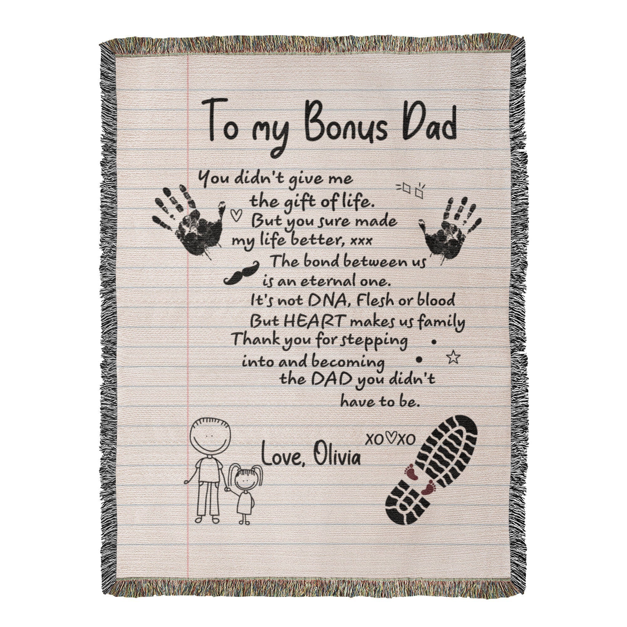 Personalized Heirloom Artwork Woven Blanket Bonus Dad-Express Your Love Gifts