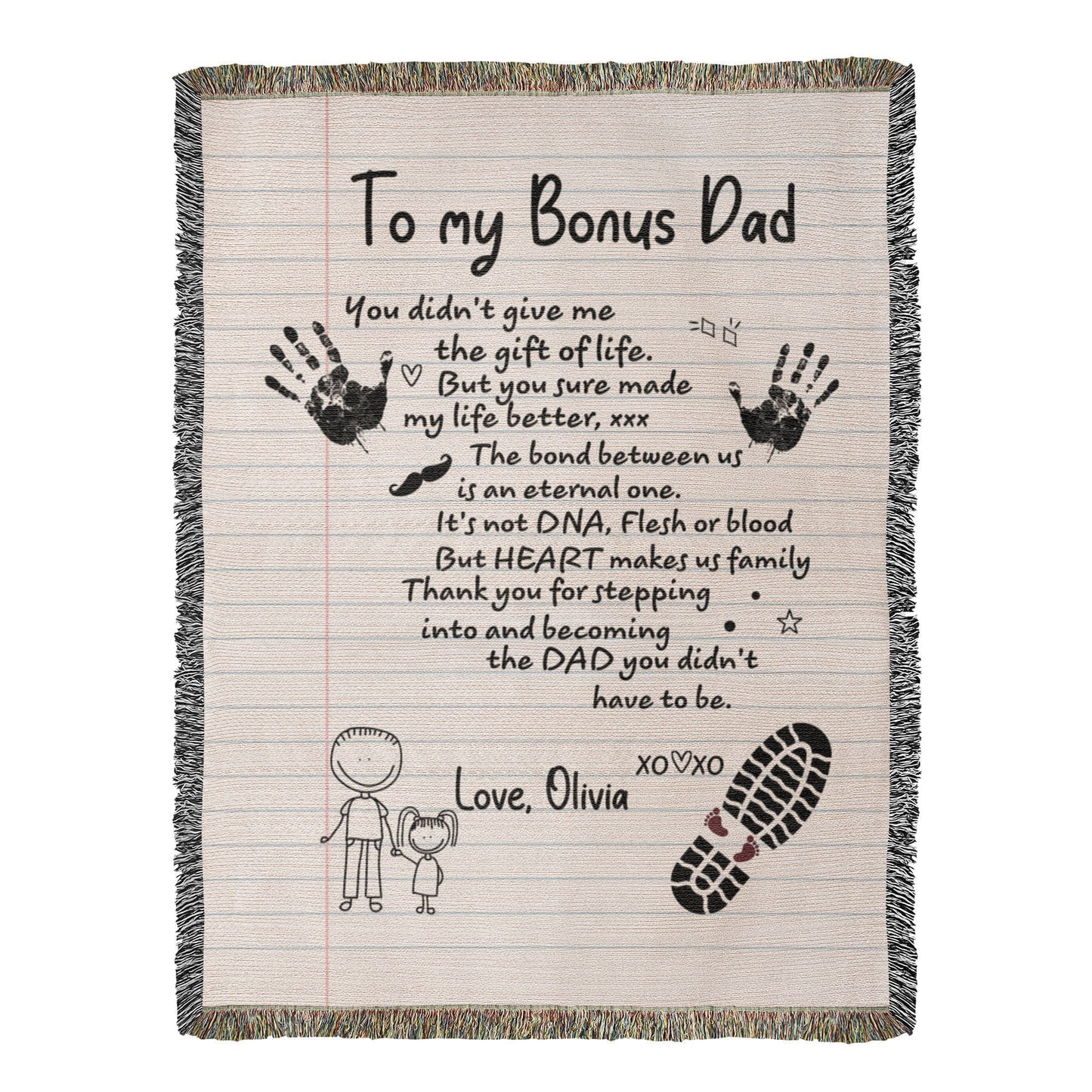 Personalized Heirloom Artwork Woven Blanket Bonus Dad-Express Your Love Gifts