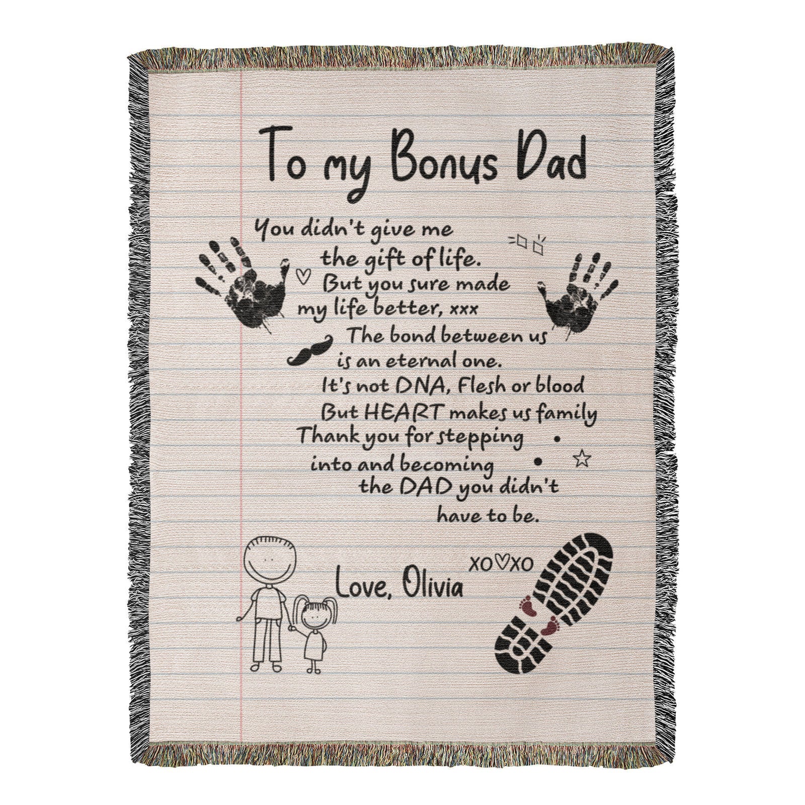 Personalized Heirloom Artwork Woven Blanket Bonus Dad-Express Your Love Gifts