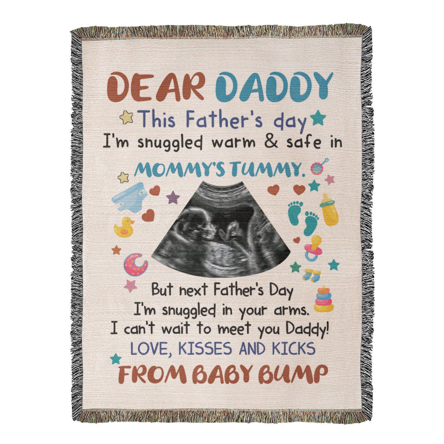 Personalized Heirloom Artwork Woven Blanket Dear Daddy From Baby Bump-Express Your Love Gifts