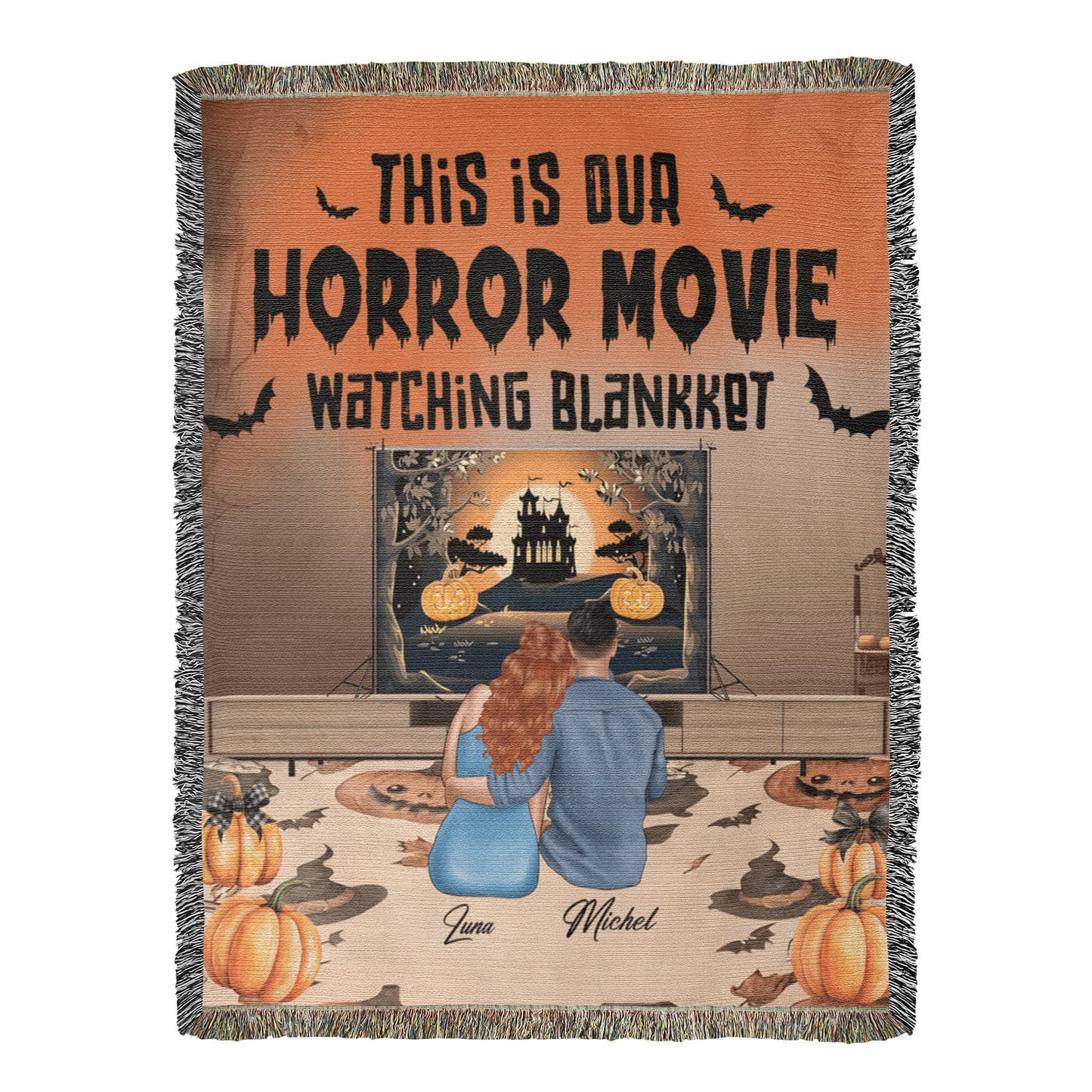 Personalized Heirloom Artwork Woven Blanket Horror Movie-Express Your Love Gifts