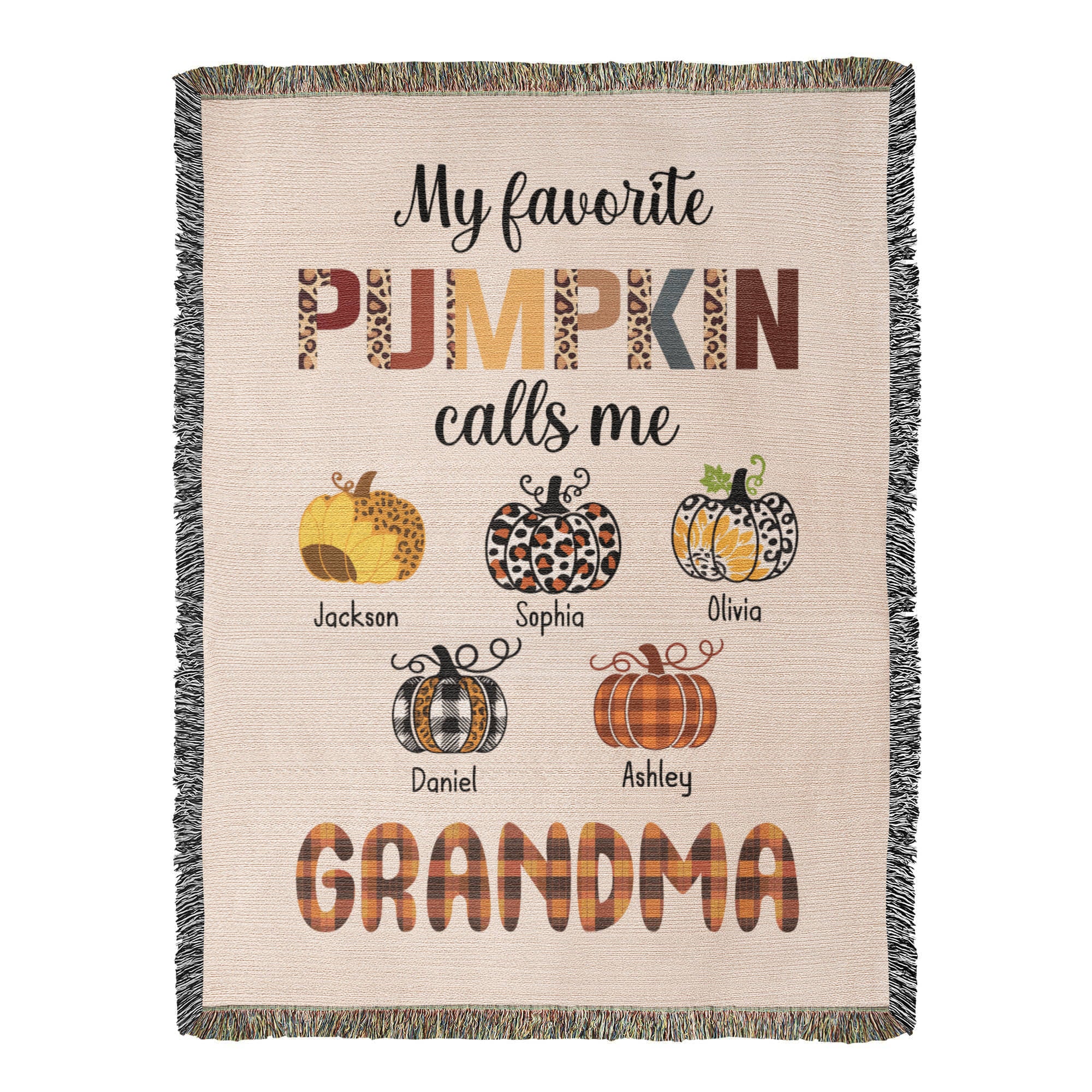 Personalized Heirloom Artwork Woven Blanket Favorite Pumpkin-Express Your Love Gifts