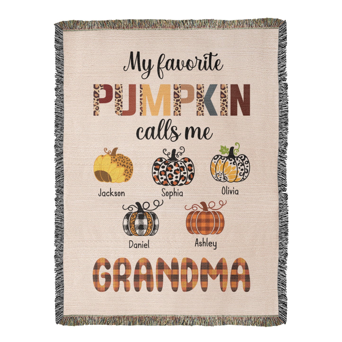 Personalized Heirloom Artwork Woven Blanket Favorite Pumpkin-Express Your Love Gifts