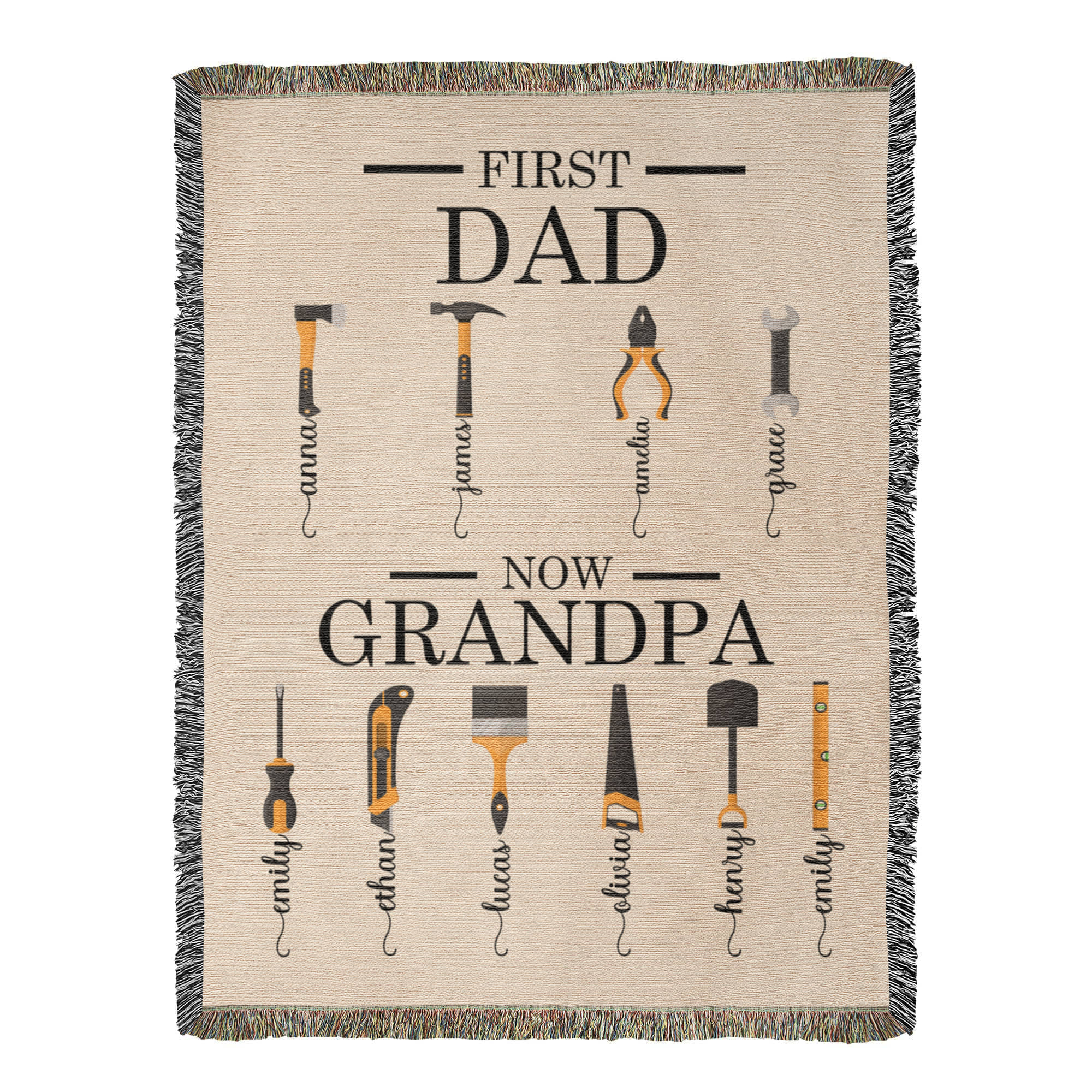 Personalized Heirloom Artwork Woven Blanket First Dad Now Grandpa-Express Your Love Gifts