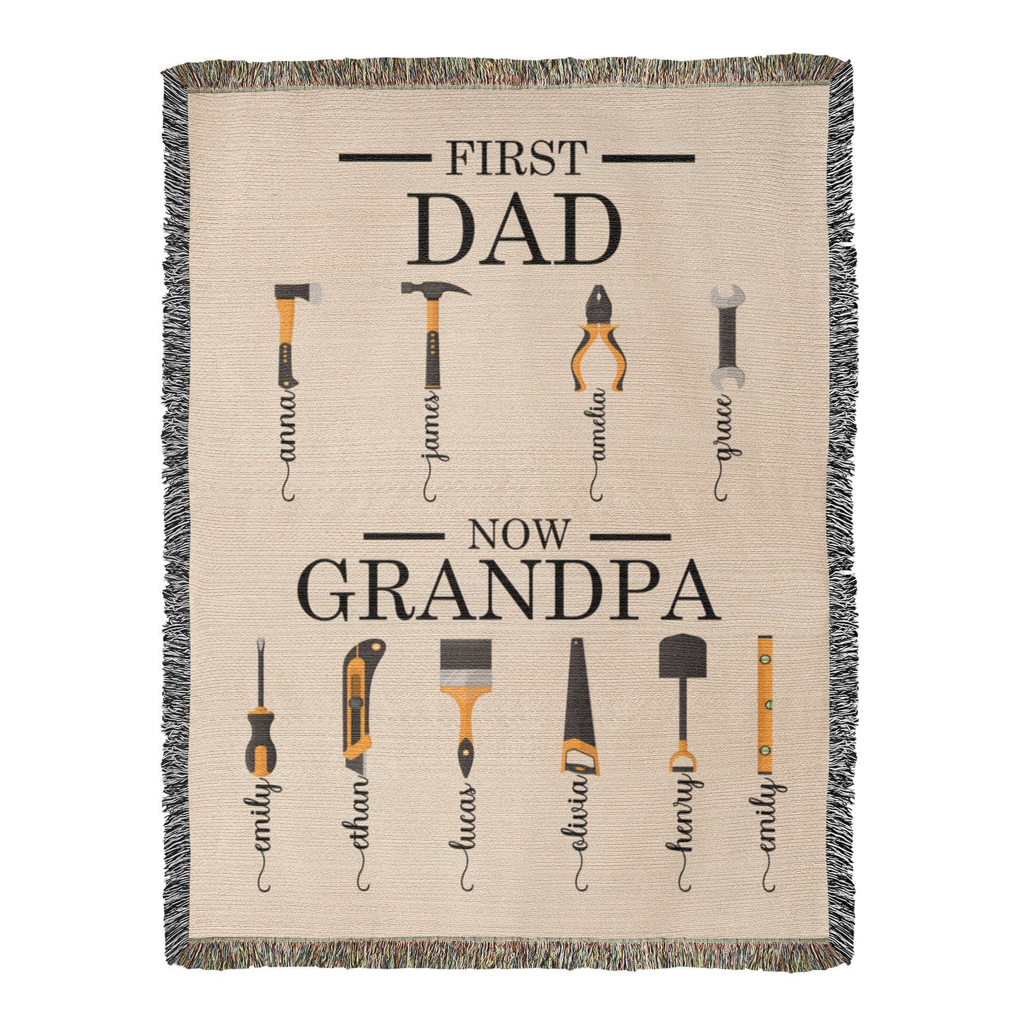 Personalized Heirloom Artwork Woven Blanket First Dad Now Grandpa-Express Your Love Gifts