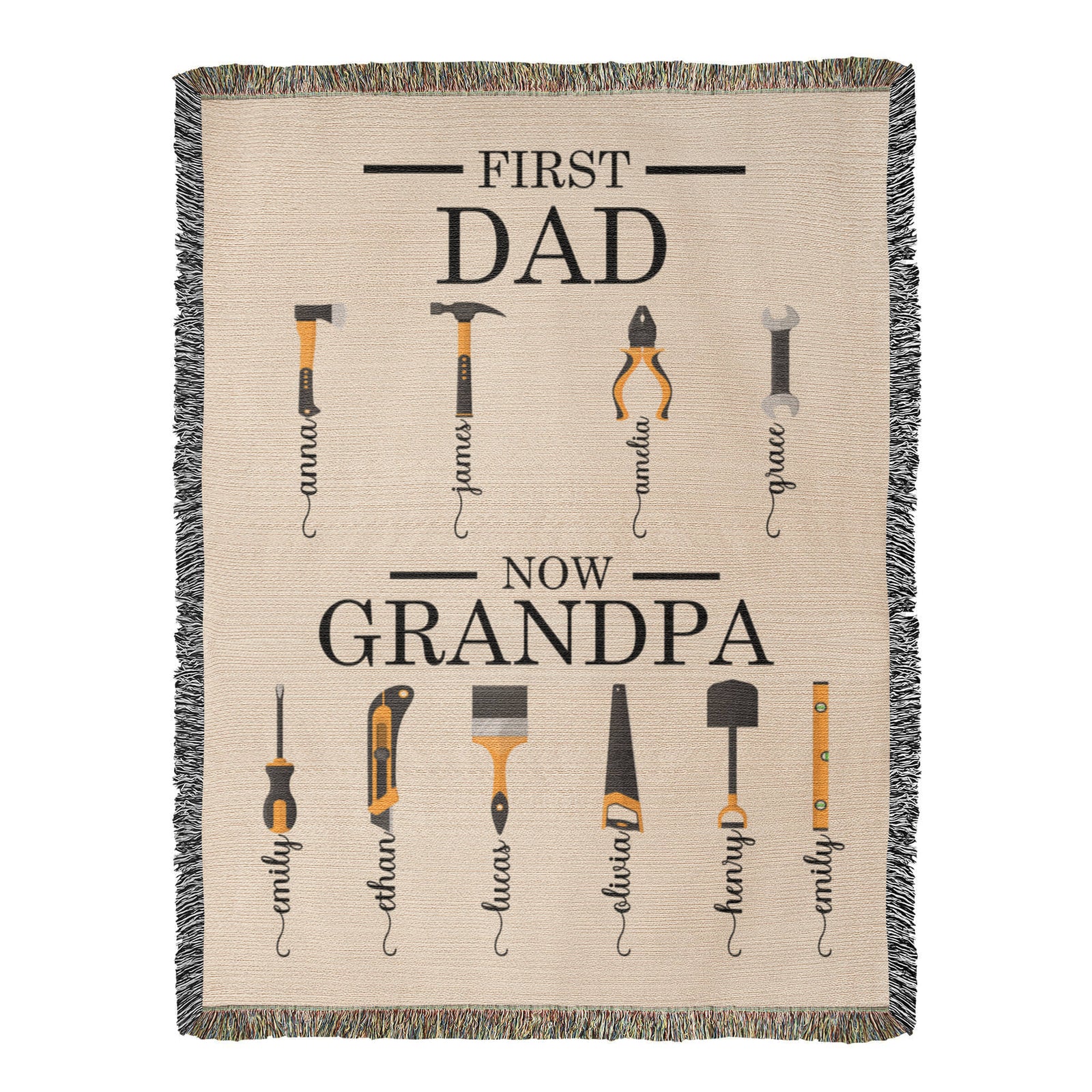Personalized Heirloom Artwork Woven Blanket First Dad Now Grandpa-Express Your Love Gifts