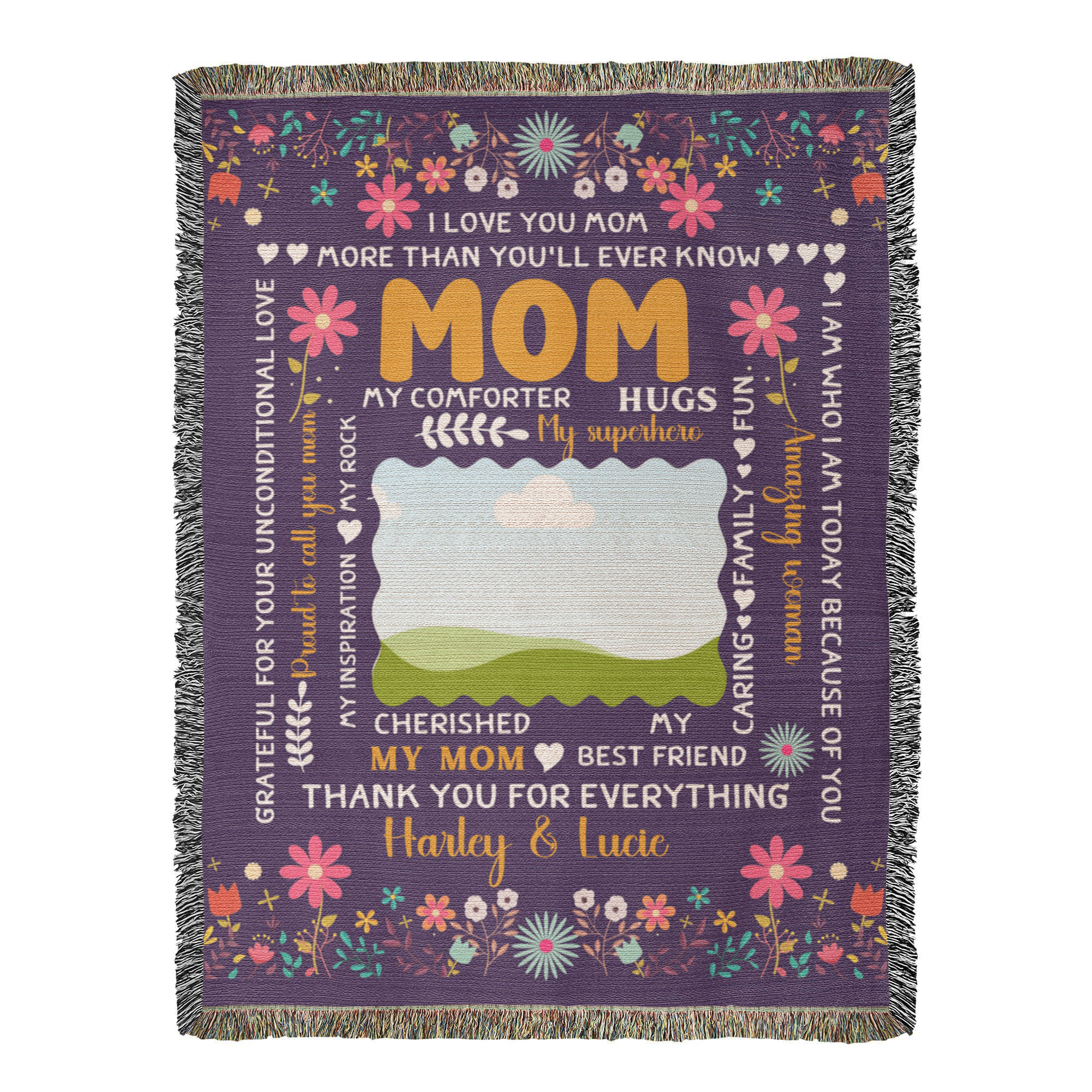 Personalized Heirloom Artwork Woven Blanket I Love You Mom-Express Your Love Gifts