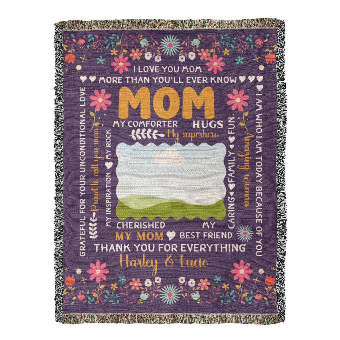 Personalized Heirloom Artwork Woven Blanket I Love You Mom-Express Your Love Gifts