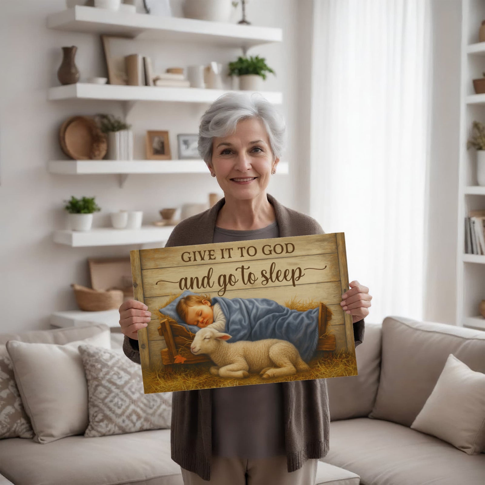 Give it to God and go to Sleep Motivation Wall Decor for Home Office Gym Inspiring Success Quote Print Ready to Hang-Express Your Love Gifts