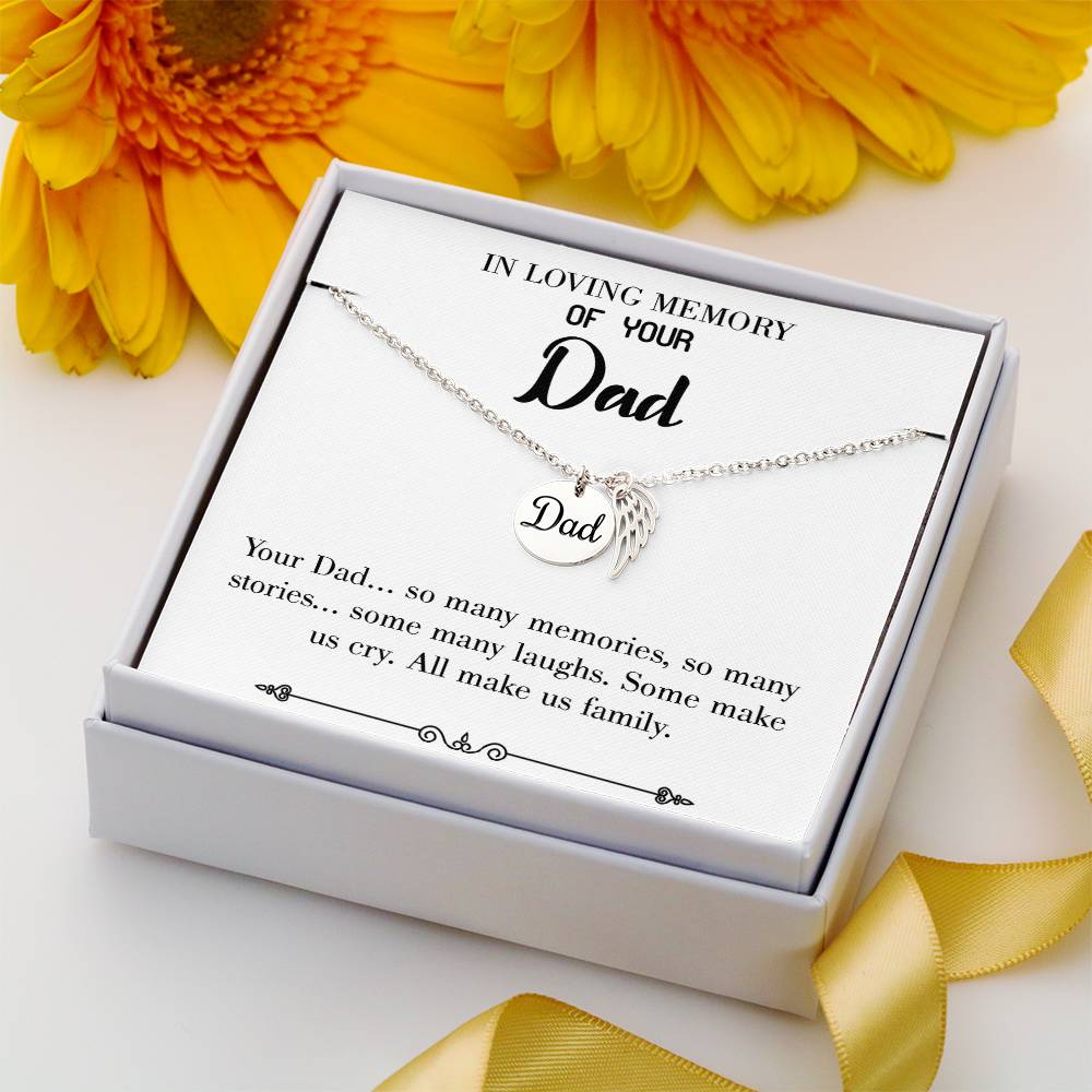 Many Stories Remembrance Necklace for Dad Angel Wing Charm Stainless Steel or 18k Gold Finish-Express Your Love Gifts