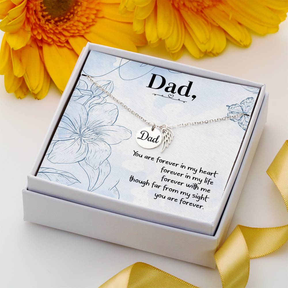 You are Forever in My Heart Dad Remembrance Necklace for Dad Angel Wing Charm Stainless Steel or 18k Gold Finish-Express Your Love Gifts