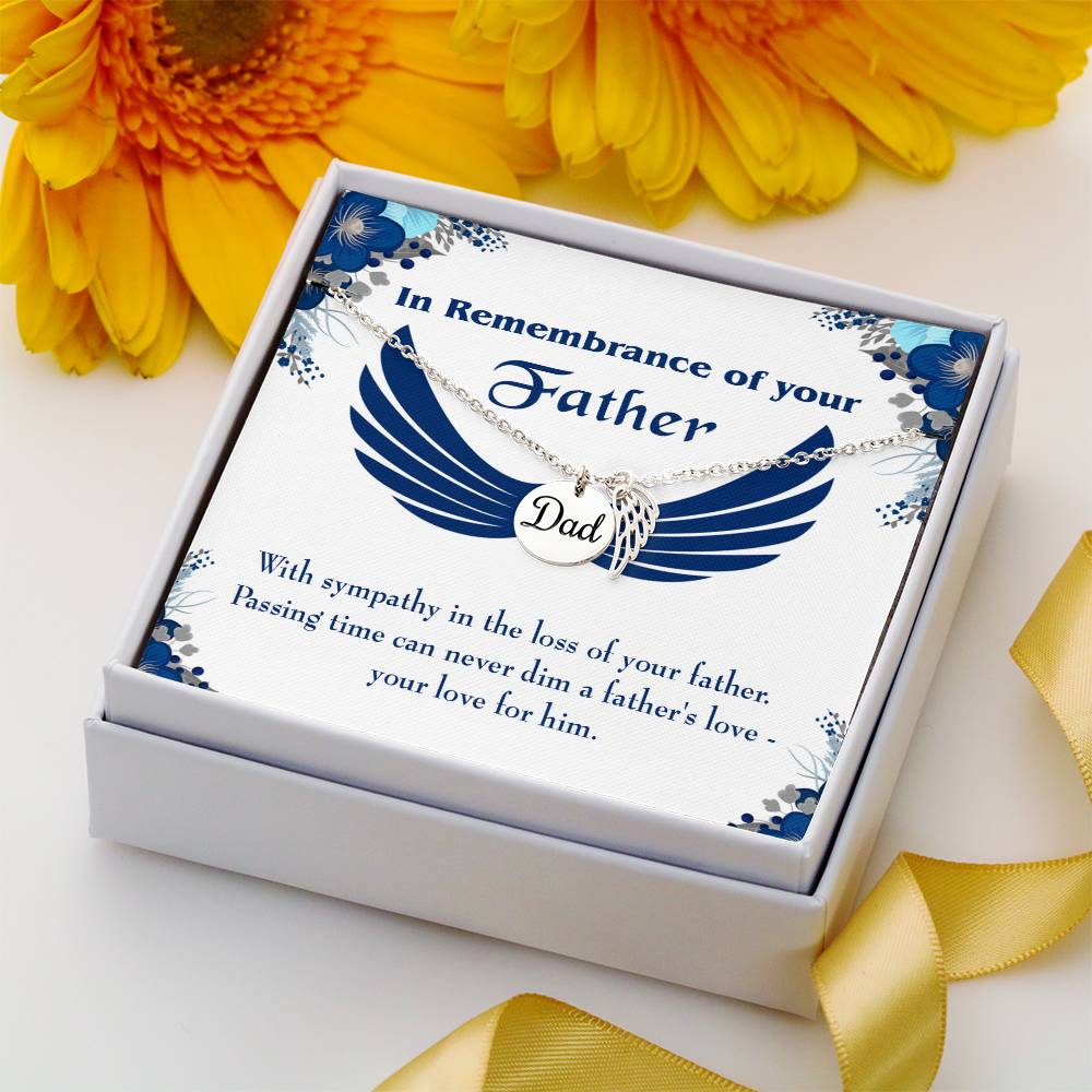 Your Love for Him Remembrance Necklace for Dad Angel Wing Charm Stainless Steel or 18k Gold Finish-Express Your Love Gifts