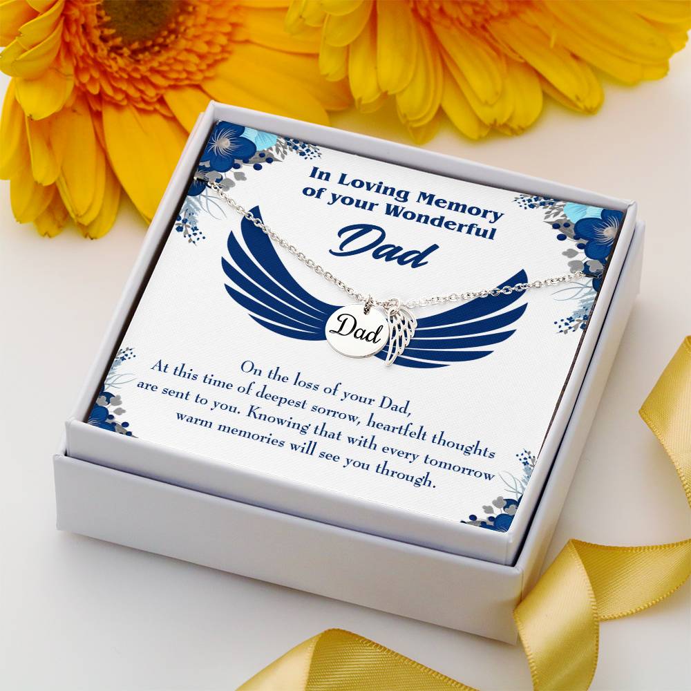 Deepest Sorrow Remembrance Necklace for Dad Angel Wing Charm Stainless Steel or 18k Gold Finish-Express Your Love Gifts