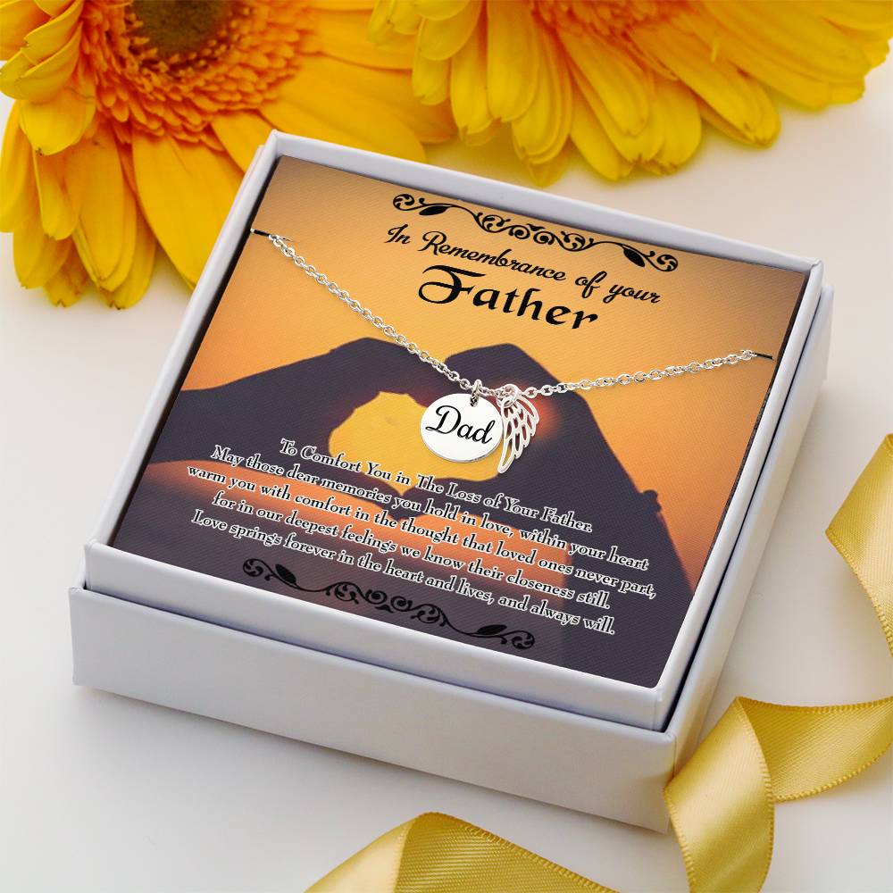 To Comfort You Remembrance Necklace for Dad Angel Wing Charm Stainless Steel or 18k Gold Finish-Express Your Love Gifts
