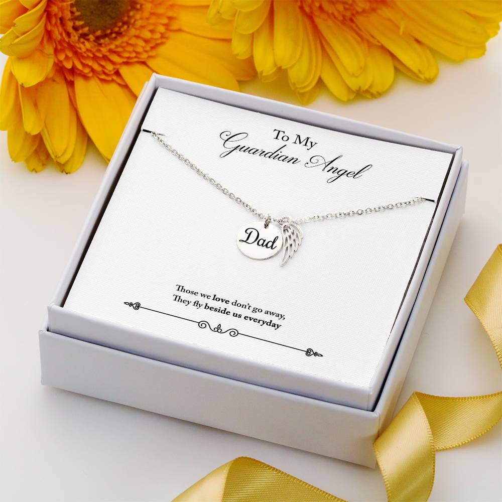 Guardian Angel Remembrance Remembrance Necklace for Dad Angel Wing Charm Stainless Steel or 18k Gold Finish-Express Your Love Gifts