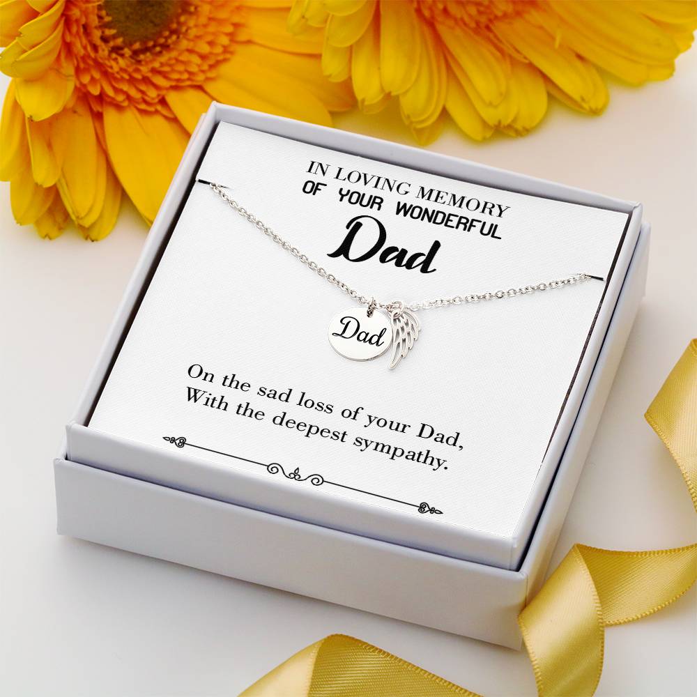 Deepest Sympathy Remembrance Necklace for Dad Angel Wing Charm Stainless Steel or 18k Gold Finish-Express Your Love Gifts