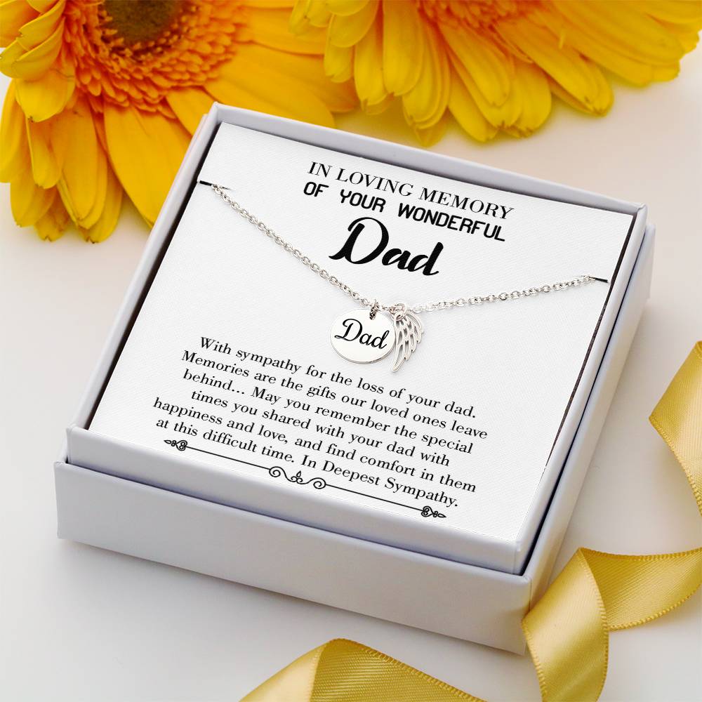 Memories are Gifts Remembrance Necklace for Dad Angel Wing Charm Stainless Steel or 18k Gold Finish-Express Your Love Gifts