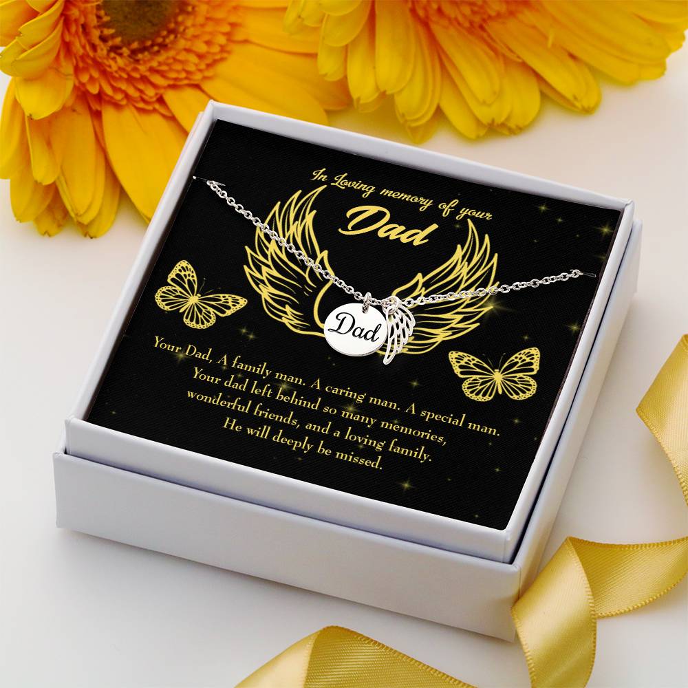 A Family Man Remembrance Necklace for Dad Angel Wing Charm Stainless Steel or 18k Gold Finish-Express Your Love Gifts