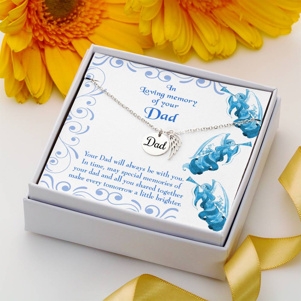 Tomorrow a Little Brighter Remembrance Necklace for Dad Angel Wing Charm Stainless Steel or 18k Gold Finish-Express Your Love Gifts