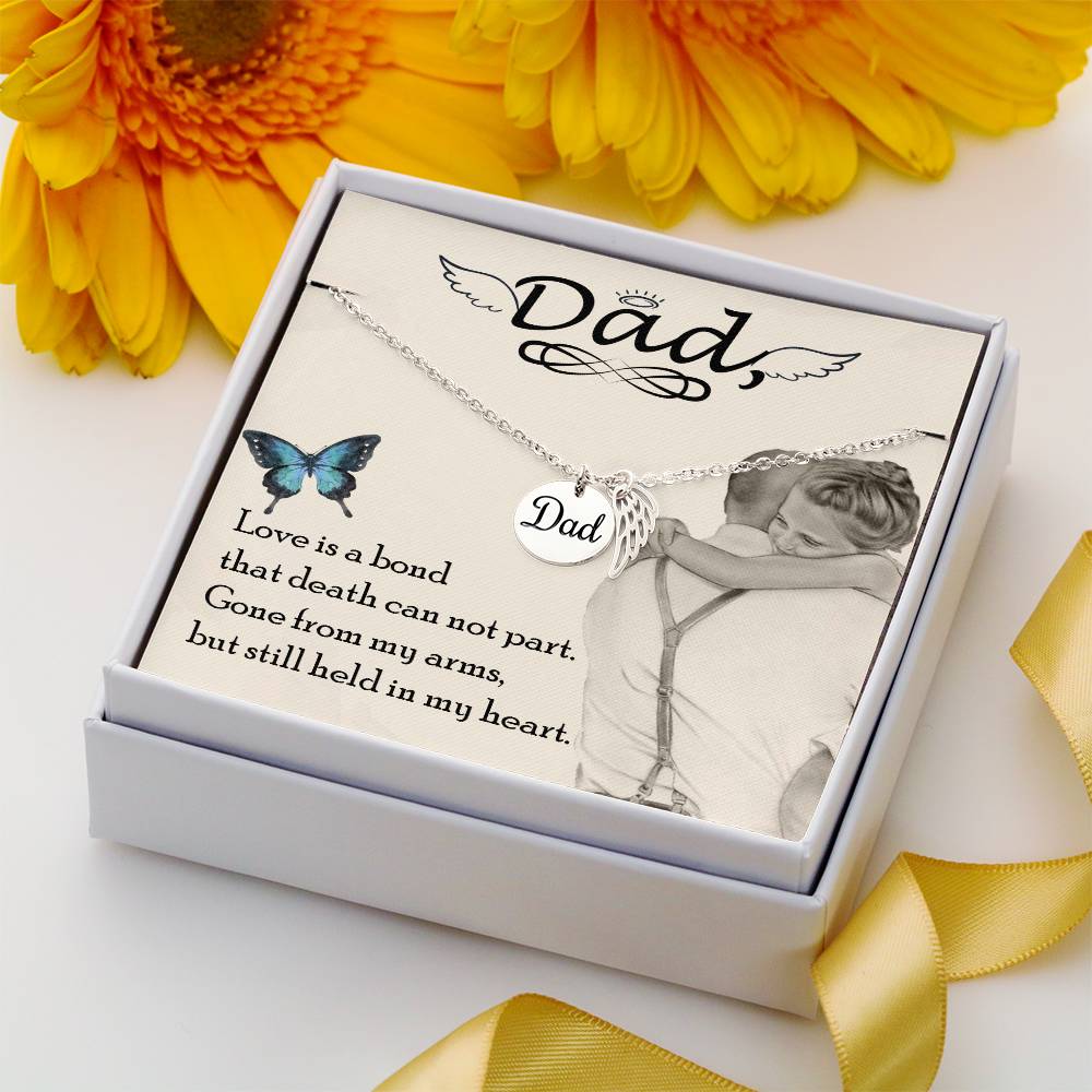 Love is Bond Remembrance Necklace for Dad Angel Wing Charm Stainless Steel or 18k Gold Finish-Express Your Love Gifts