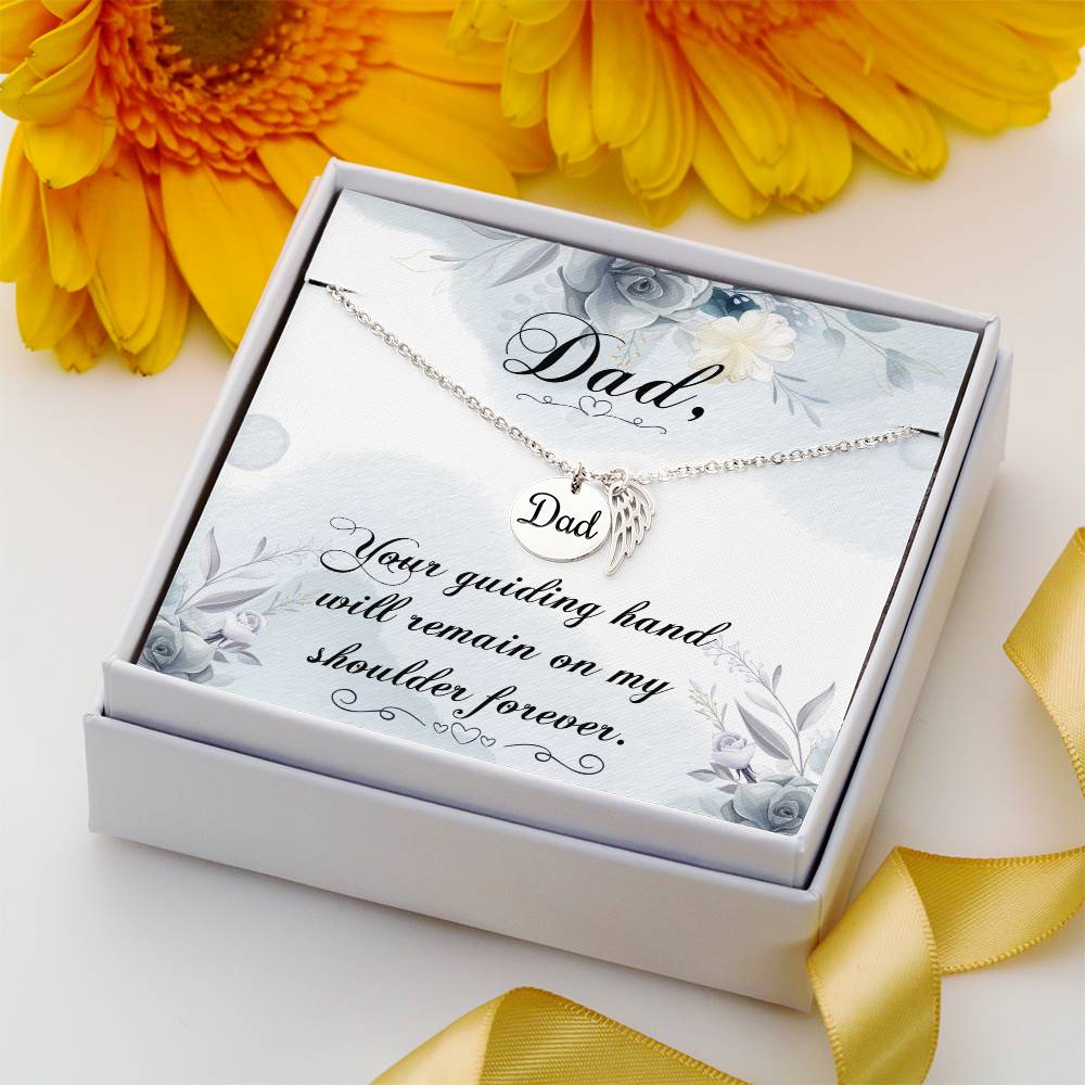 Your Guiding Hand Remembrance Necklace For Dad Angel Wing Charm Stainless Steel or 18k Gold Finish-Express Your Love Gifts