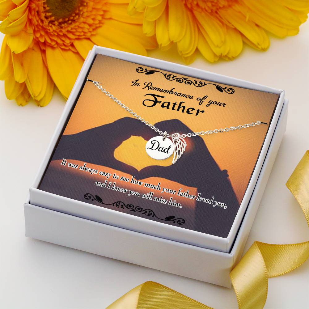 Easy to See Remembrance Necklace for Dad Angel Wing Charm Stainless Steel or 18k Gold Finish-Express Your Love Gifts