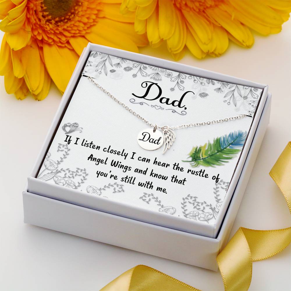 If I Listen Closely Remembrance Necklace for Dad Angel Wing Charm Stainless Steel or 18k Gold Finish-Express Your Love Gifts