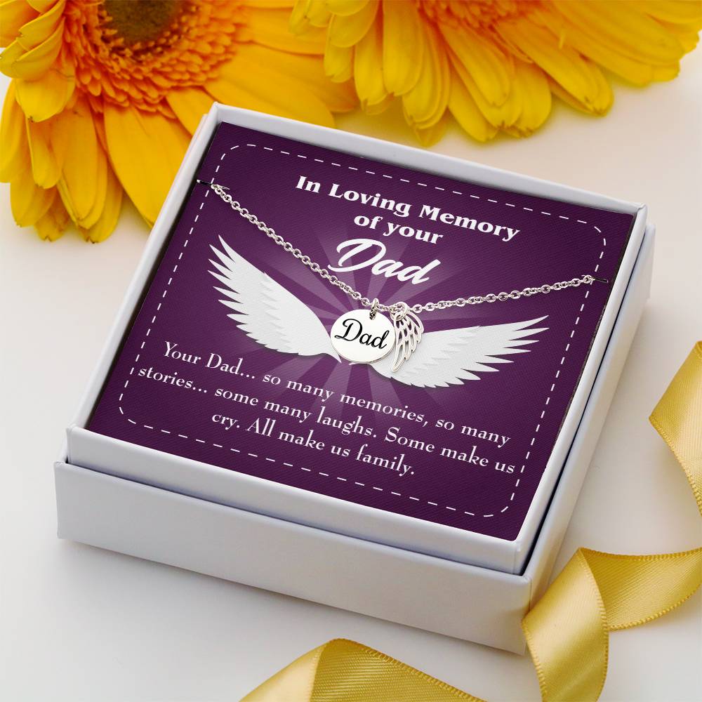 Your Dad Remembrance Necklace for Dad Angel Wing Charm Stainless Steel or 18k Gold Finish-Express Your Love Gifts