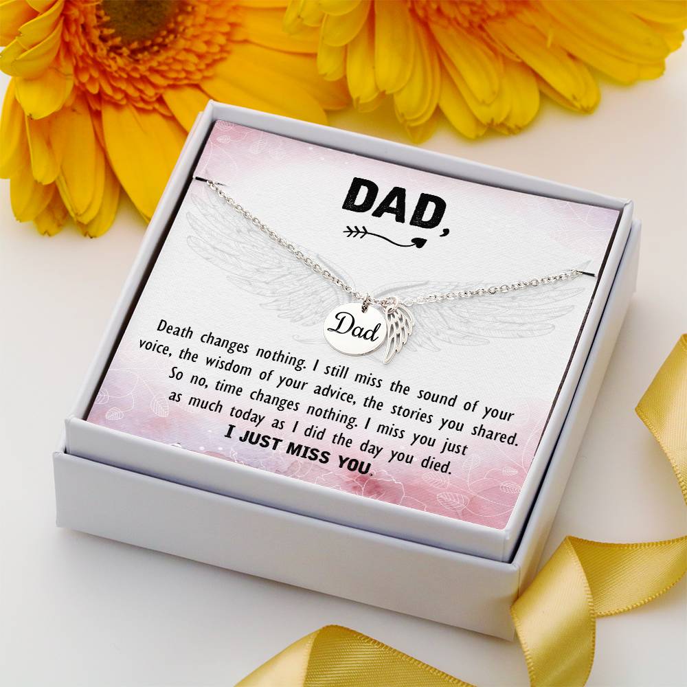 Death Changes Nothing Remembrance Necklace for Dad Angel Wing Charm Stainless Steel or 18k Gold Finish-Express Your Love Gifts