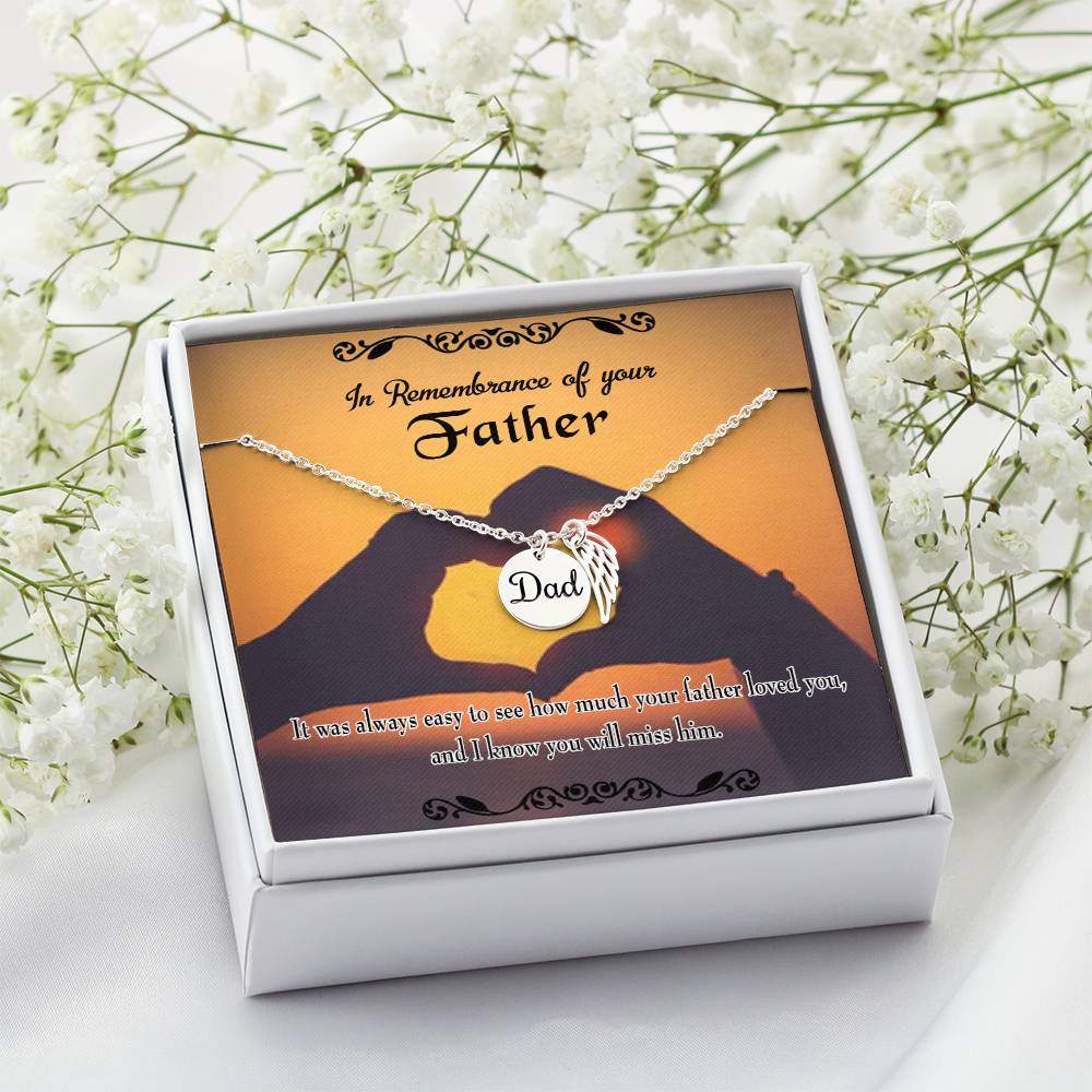 Easy to See Remembrance Necklace for Dad Angel Wing Charm Stainless Steel or 18k Gold Finish-Express Your Love Gifts