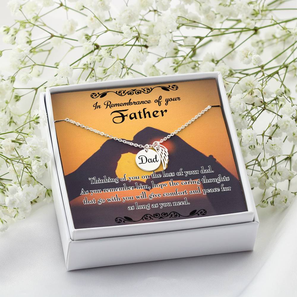 Thinking of You Remembrance Necklace for Dad Angel Wing Charm Stainless Steel or 18k Gold Finish-Express Your Love Gifts