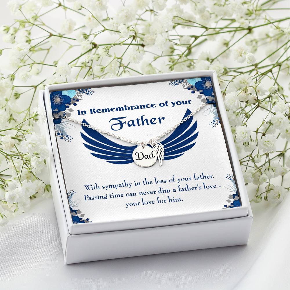 Your Love for Him Remembrance Necklace for Dad Angel Wing Charm Stainless Steel or 18k Gold Finish-Express Your Love Gifts