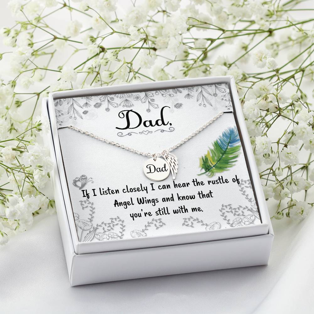 If I Listen Closely Remembrance Necklace for Dad Angel Wing Charm Stainless Steel or 18k Gold Finish-Express Your Love Gifts