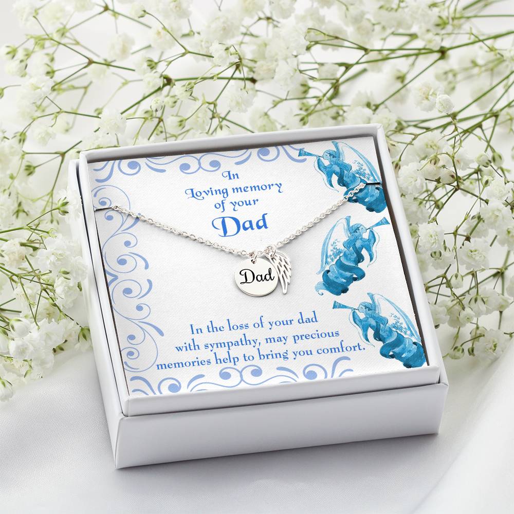 Precious Memories Remembrance Necklace for Dad Angel Wing Charm Stainless Steel or 18k Gold Finish-Express Your Love Gifts