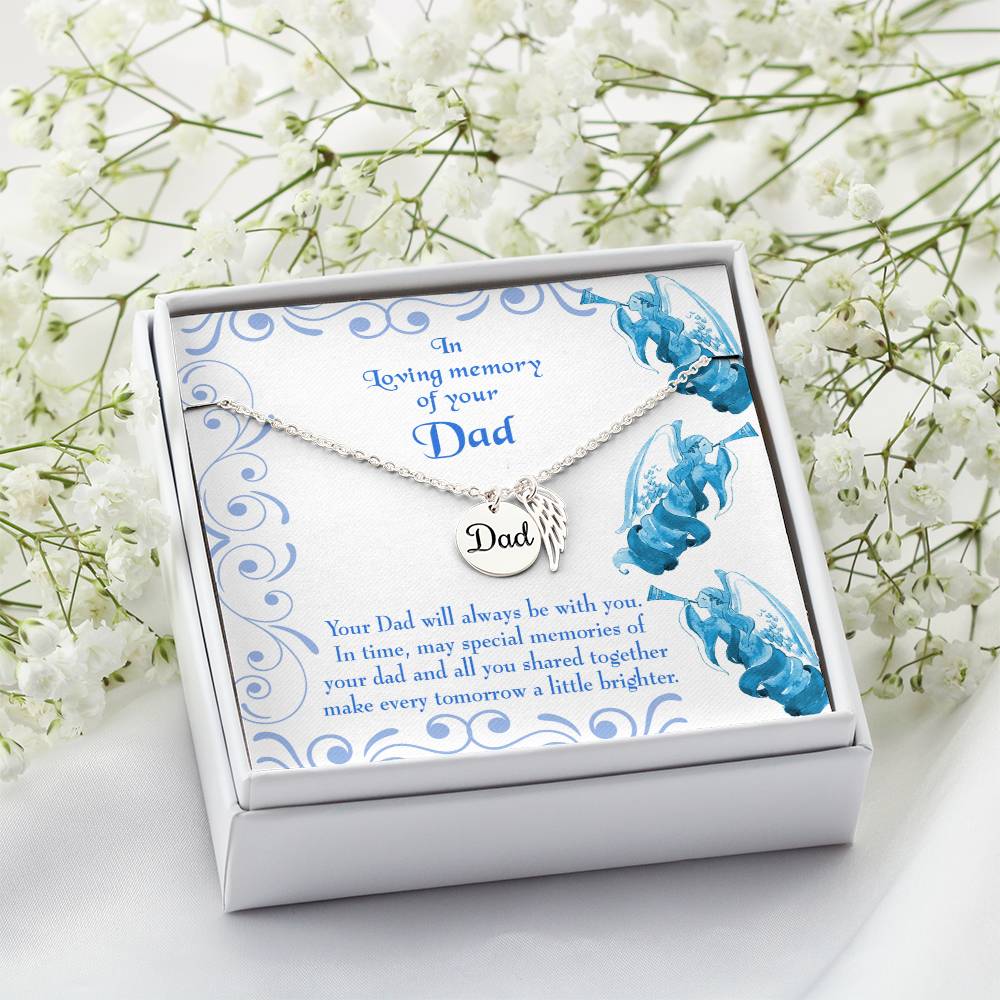 Tomorrow a Little Brighter Remembrance Necklace for Dad Angel Wing Charm Stainless Steel or 18k Gold Finish-Express Your Love Gifts