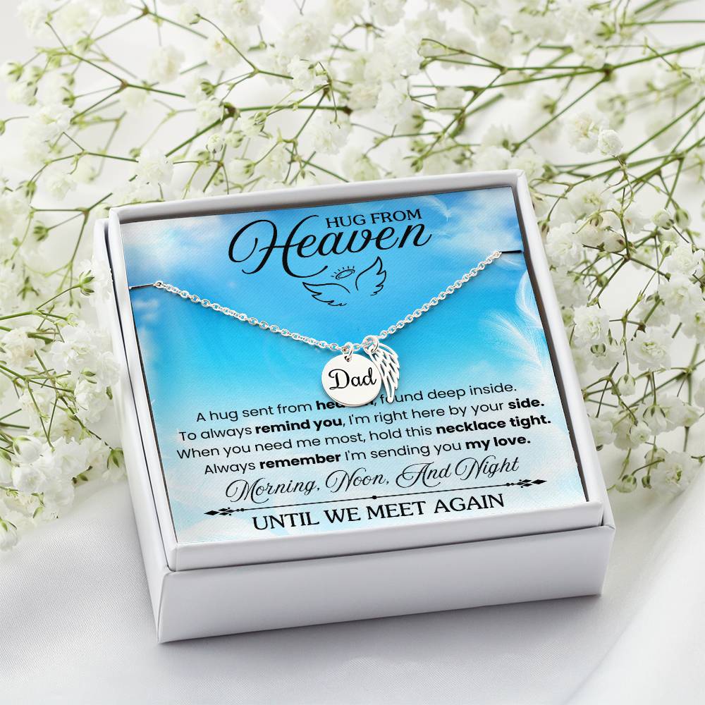 Until We Meet Again Remembrance Necklace for Dad Angel Wing Charm Stainless Steel or 18k Gold Finish-Express Your Love Gifts