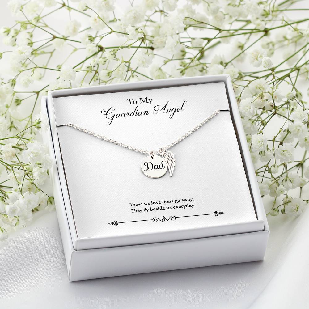 Guardian Angel Remembrance Remembrance Necklace for Dad Angel Wing Charm Stainless Steel or 18k Gold Finish-Express Your Love Gifts