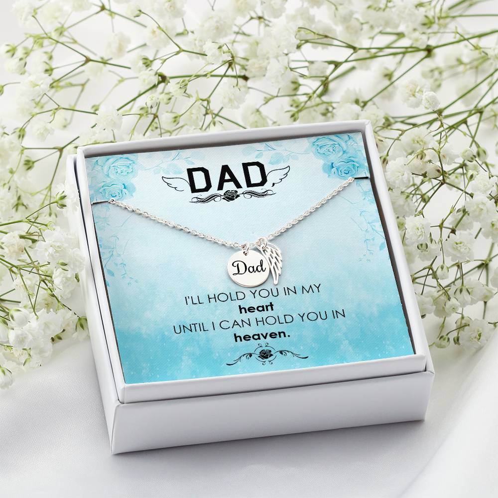 I'll Hold You in Heaven Remembrance Necklace for Dad Angel Wing Charm Stainless Steel or 18k Gold Finish-Express Your Love Gifts