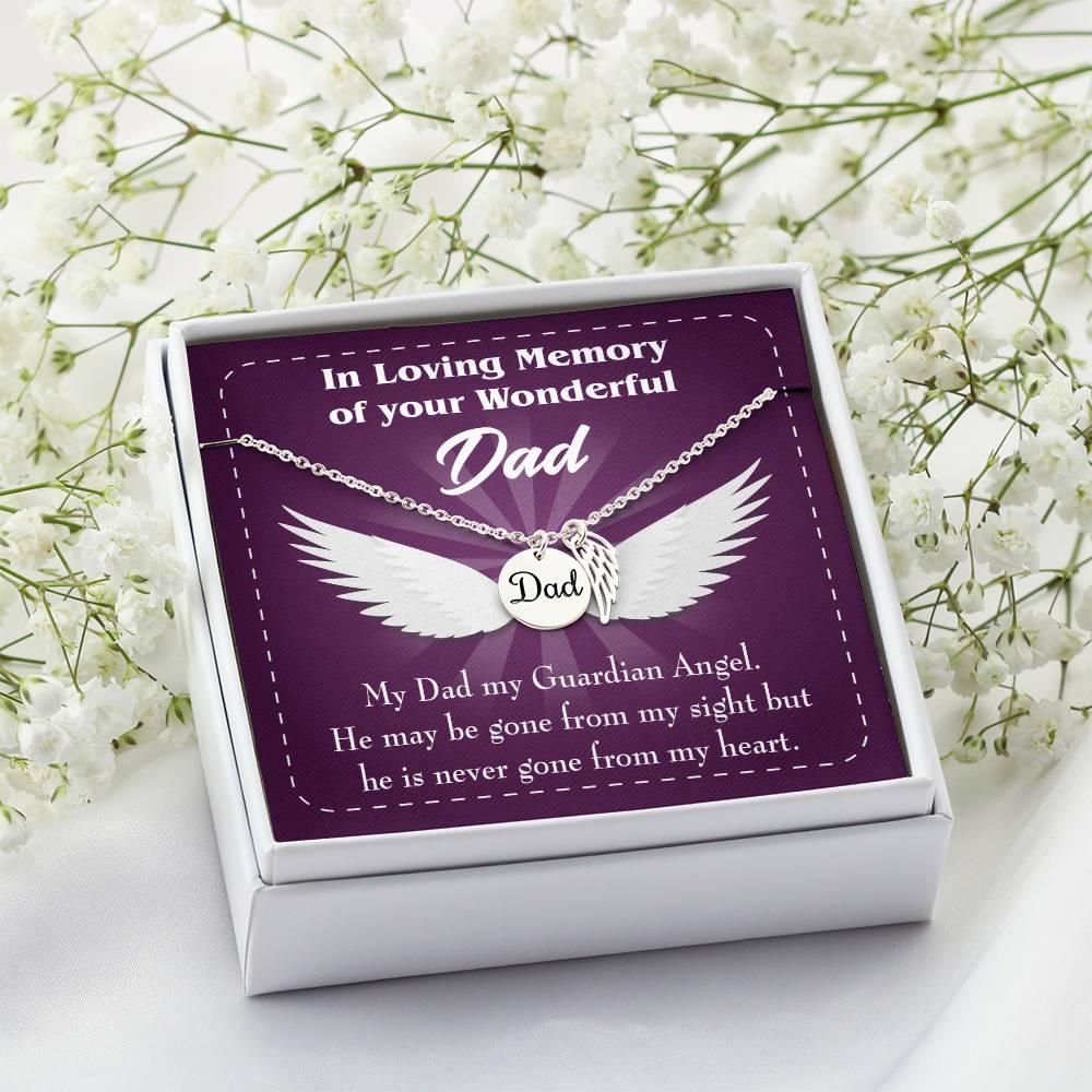 My Dad My Guardian Remembrance Necklace for Dad Angel Wing Charm Stainless Steel or 18k Gold Finish-Express Your Love Gifts