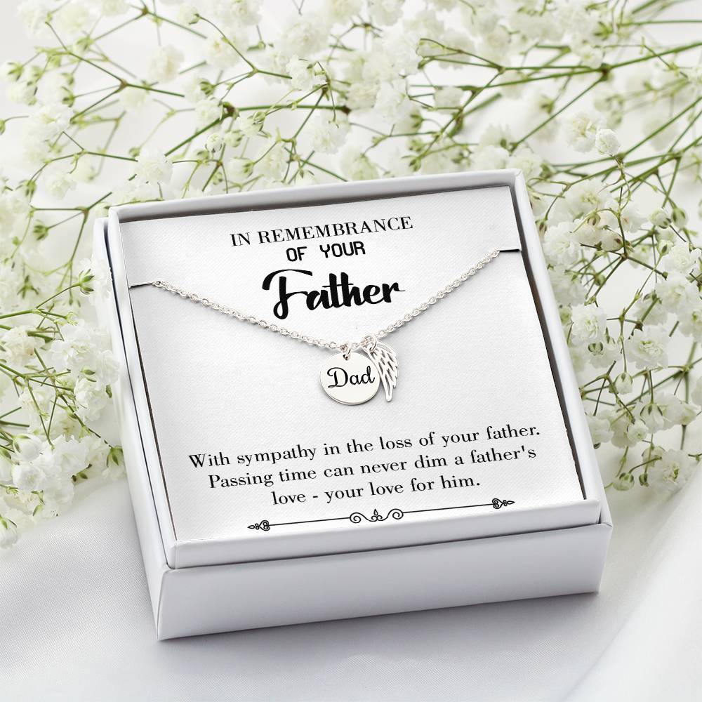 Passing Time Remembrance Necklace for Dad Angel Wing Charm Stainless Steel or 18k Gold Finish-Express Your Love Gifts