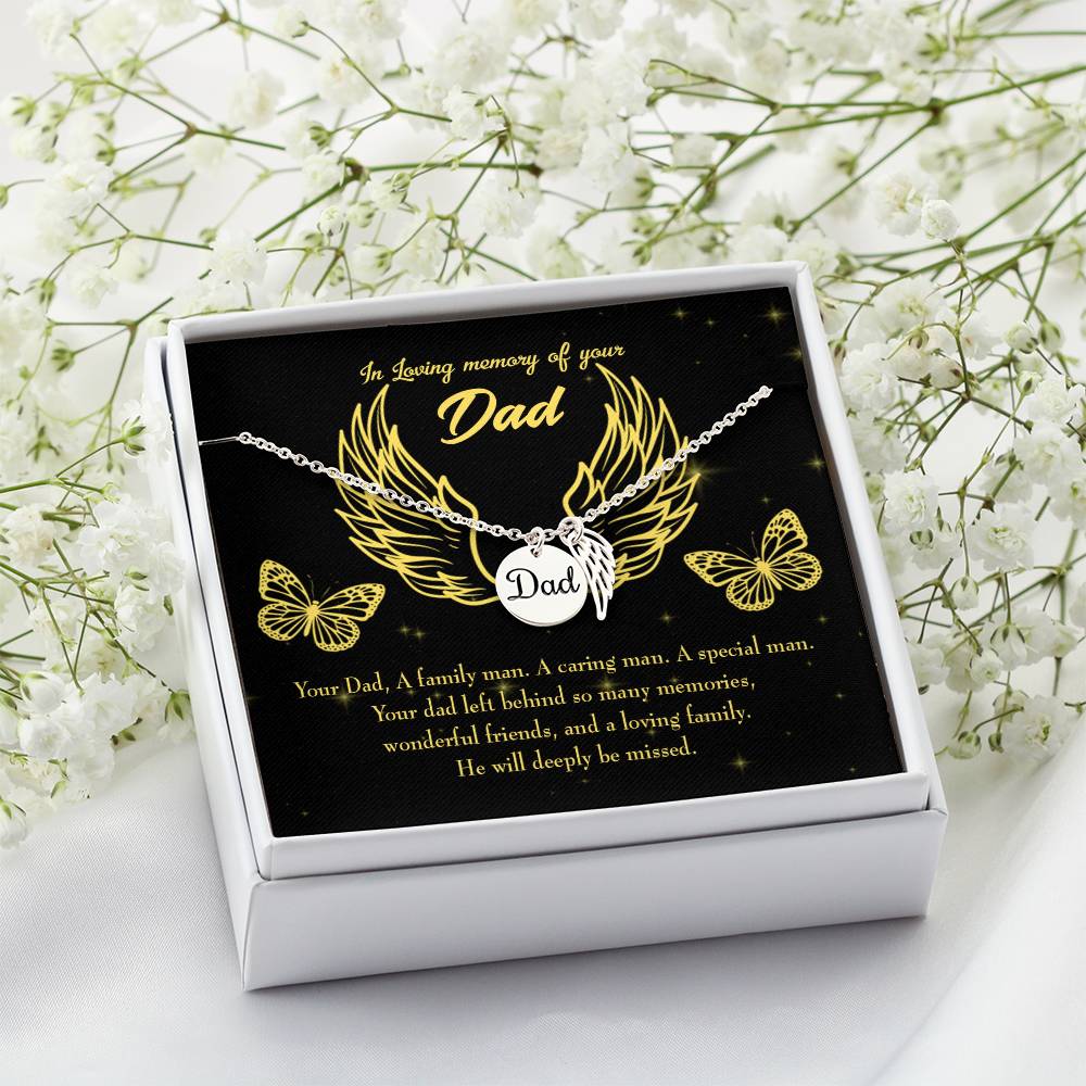 A Family Man Remembrance Necklace for Dad Angel Wing Charm Stainless Steel or 18k Gold Finish-Express Your Love Gifts