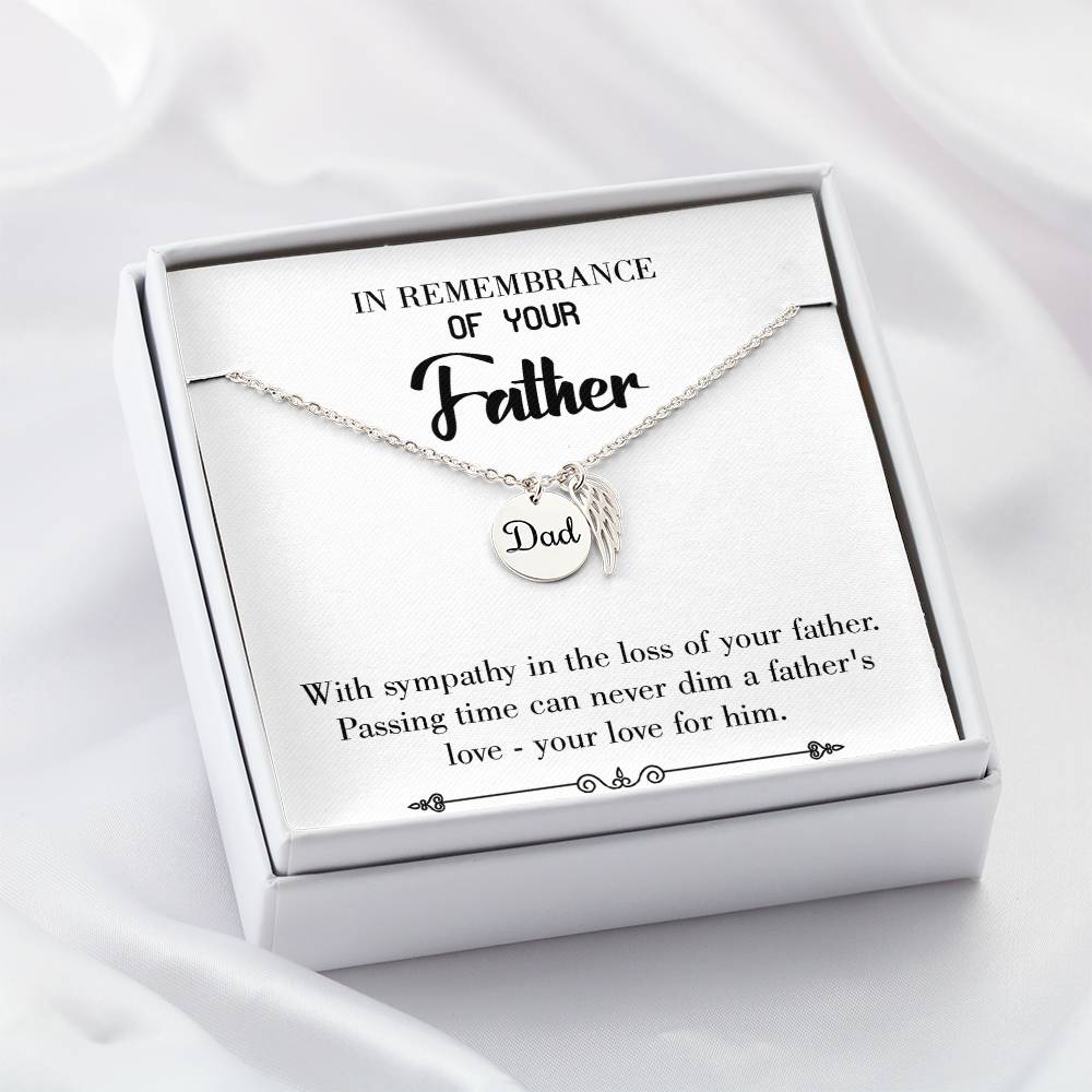 Passing Time Remembrance Necklace for Dad Angel Wing Charm Stainless Steel or 18k Gold Finish-Express Your Love Gifts
