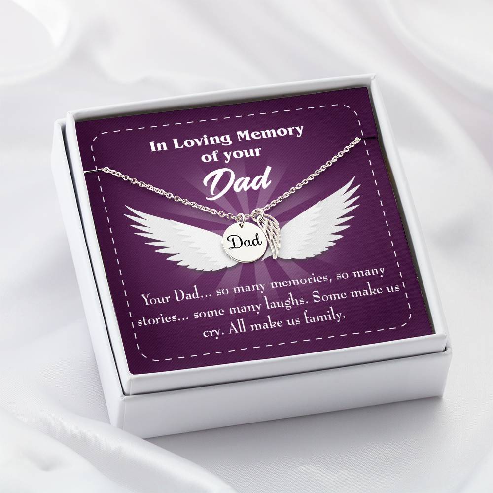 Your Dad Remembrance Necklace for Dad Angel Wing Charm Stainless Steel or 18k Gold Finish-Express Your Love Gifts