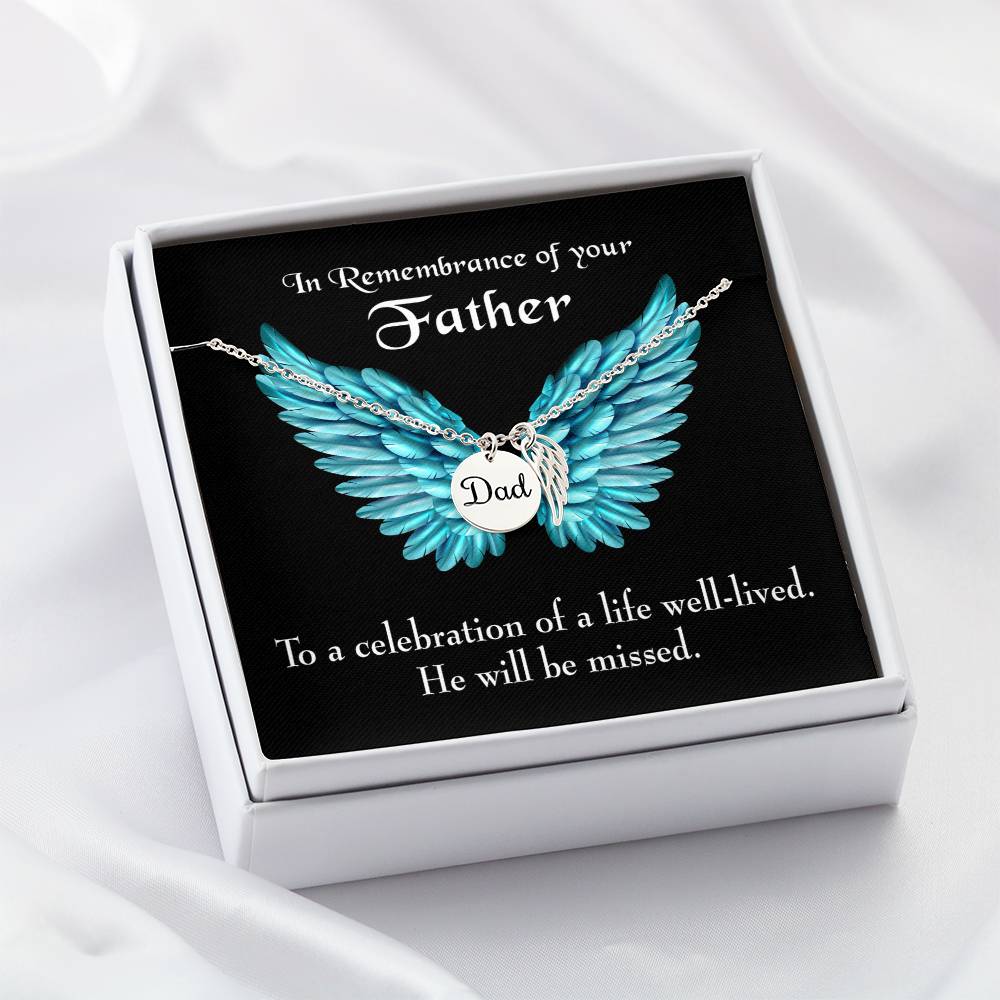 He Will Be Missed Remembrance Necklace for Dad Angel Wing Charm Stainless Steel or 18k Gold Finish-Express Your Love Gifts